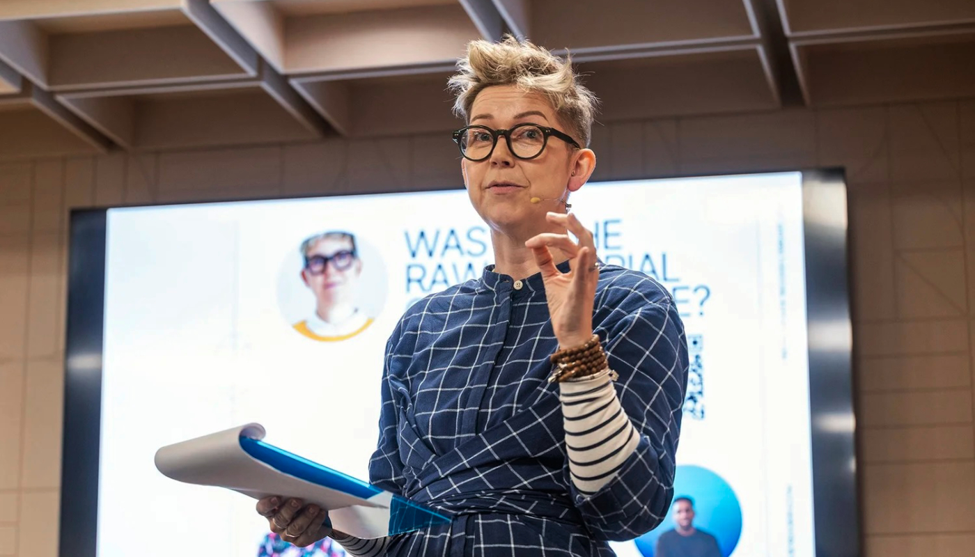 Female Speaker Katie Treggiden on stage